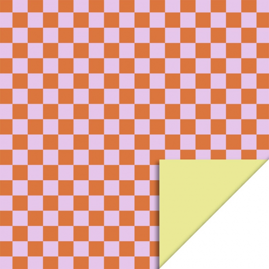 house of products inpakpapier big check orange mauve - yellow - 3 m