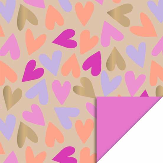 house of products inpakpapier big hearts gold - bright pink - 3 m