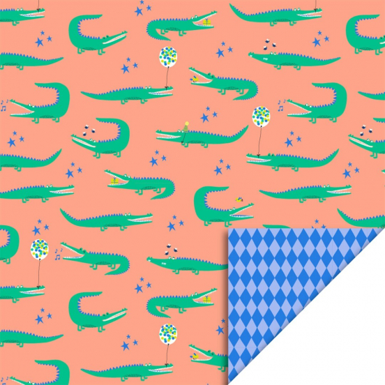 house of products inpakpapier crocodile salmon - harlequin blue - 3 m