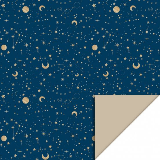 house of products inpakpapier galaxy midnight blue gold foil - dark sand - 3 m
