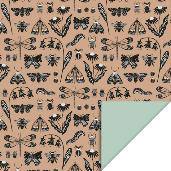 house of products inpakpapier insects taupe - pistache - 3 m