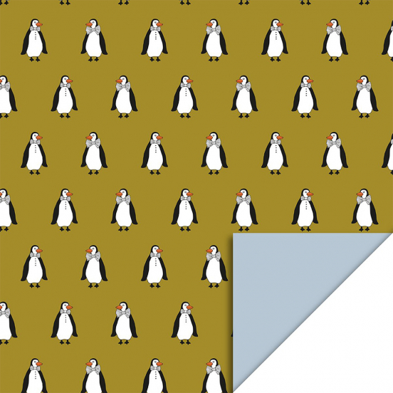 house of products inpakpapier pinguïns deep yellow - sky blue - 3 m