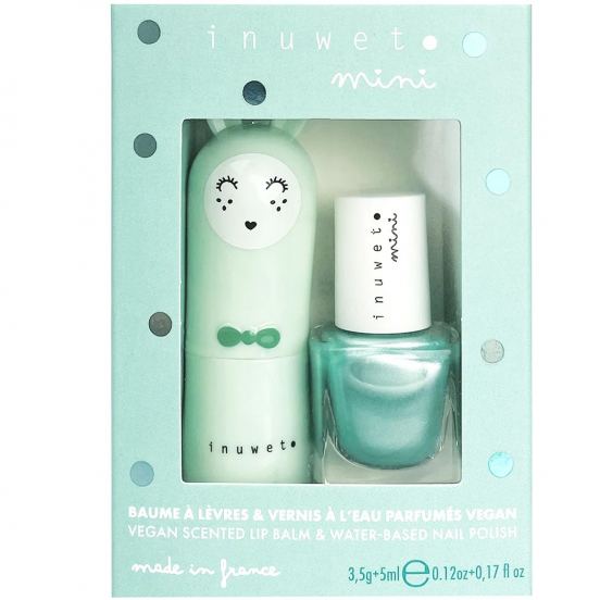 inuwet giftset nagellak en lippenbalsem duo aqua