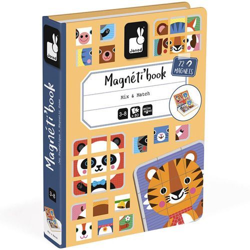 janod magneetboek mix&match dieren - 72st