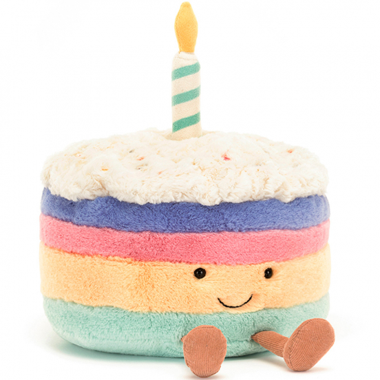 jellycat amusables knuffelverjaardagstaart regenboog  - 16 cm
