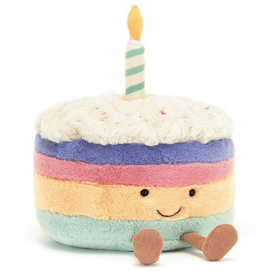 jellycat amusables knuffelverjaardagstaart regenboog - 26 cm