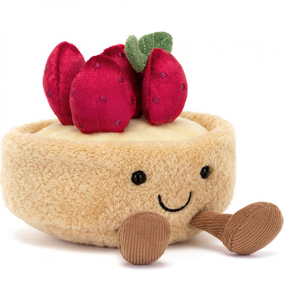 jellycat amuseables knuffeltaartje met aardbeien - 10 cm