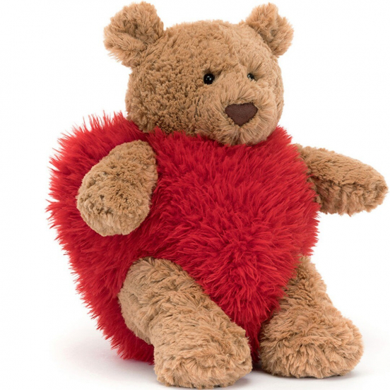 jellycat knuffelbeer bartholomew hartenbreker - 26 cm 