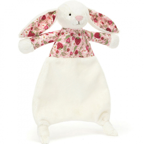 jellycat knuffeldoek blossom cream konijn - berry - 27 cm