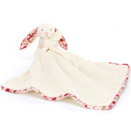 jellycat knuffeldoek blossom cream konijn - berry - 34 cm
