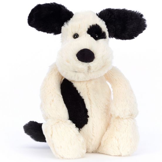 jellycat knuffelhond bashful black & cream puppy - 31 cm 