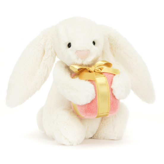 jellycat knuffelkonijn bashful bunny met cadeautje - 18 cm