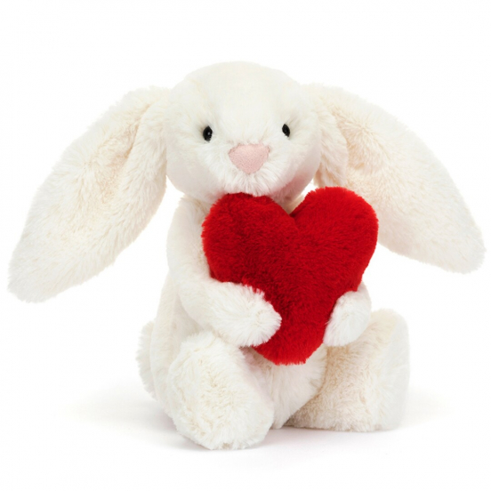 jellycat knuffelkonijn bashful bunny met hart - 18 cm  