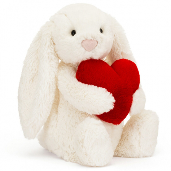 jellycat knuffelkonijn bashful bunny met hart - 31 cm  