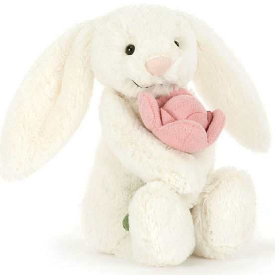 jellycat knuffelkonijn bashful bunny met pioen - 18 cm   