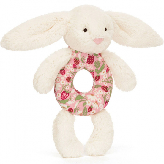 jellycat rammelaar blossom cream konijn - berry - 18 cm  