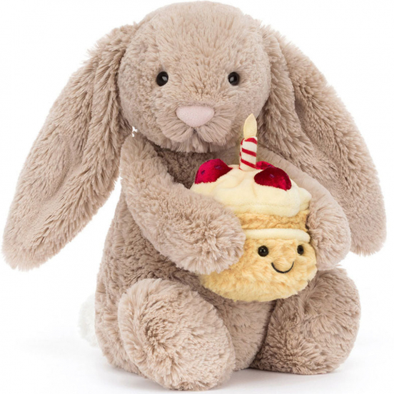 jellycat knuffelkonijn bashful bunny met verjaardagstaart - 31 cm