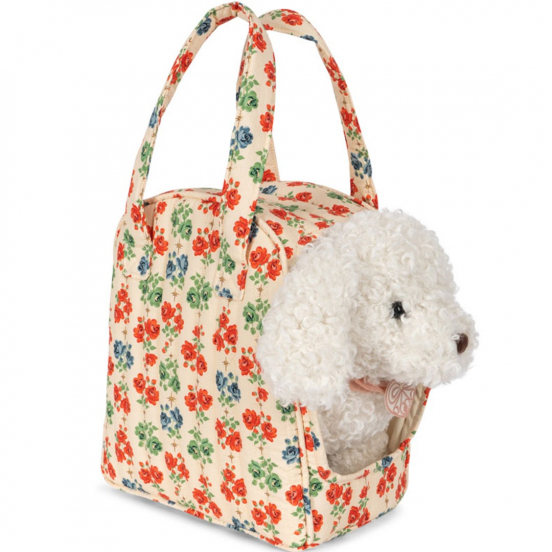 konges sløjd knuffelpuppy met draagtas - yvette - 24 cm 