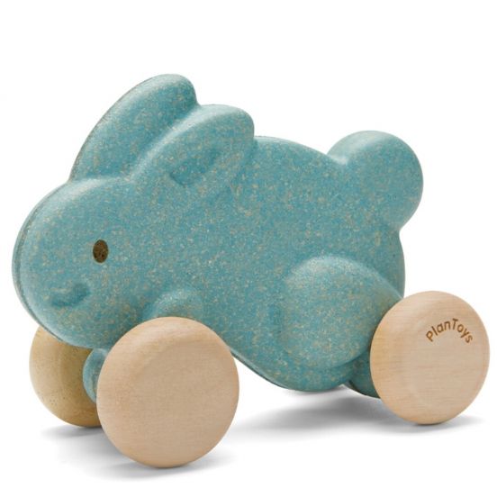plan toys rijdend konijn - blauw