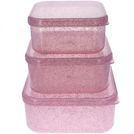 le petit souk lunchbox set glitters - roze - 3st