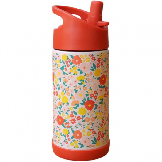 le petit souk rvs thermosfles met rietje - bloemen - 300ml