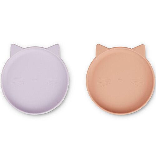 liewood siliconen borden olivia - cat - light lavender-rose mix - 2st
