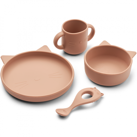 liewood siliconen kinderservies vivi - cat - dark rose