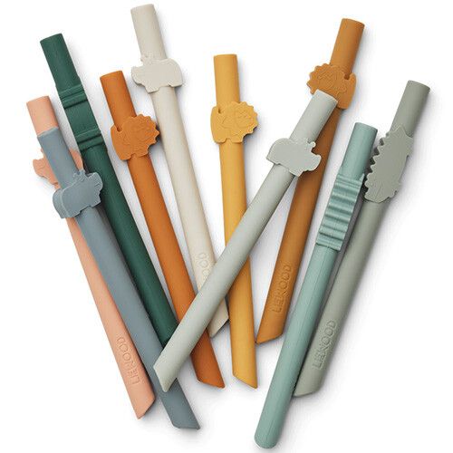 liewood siliconen herbruikbare rietjes badu - safari - mustard multi mix