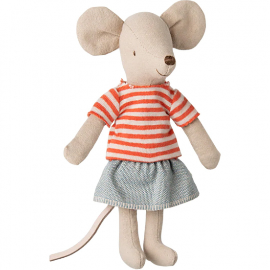 maileg knuffelmuis grote zus met magneten -  denim rok - 13 cm