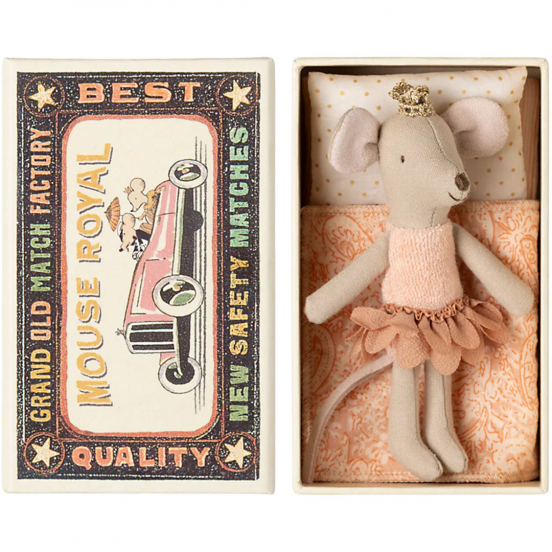maileg knuffelmuis kleine zus in luciferdoosje - prinses - 11 cm