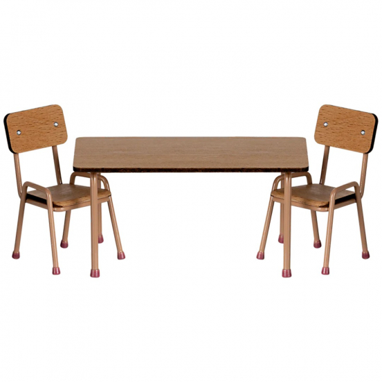 maileg poppenhuis tafel en stoelen dark powder - 9 cm
