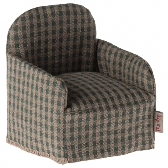 maileg poppenhuisstoel green checker - 7,5 cm