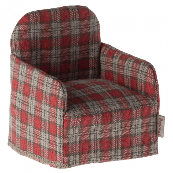 maileg poppenhuisstoel red checker - 7,5 cm