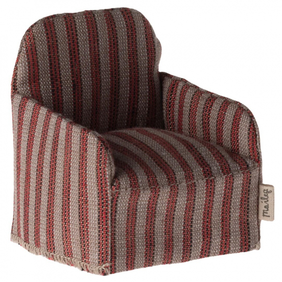 maileg poppenhuisstoel rood gestreept - 7,5 cm