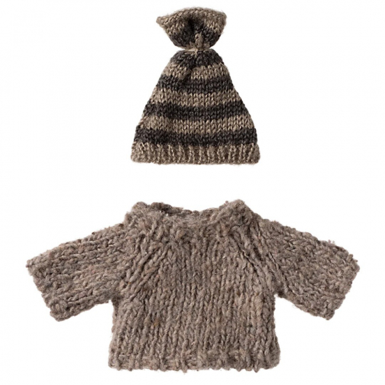 maileg vêtements de poupée grand frère – pull et bonnet tricotés