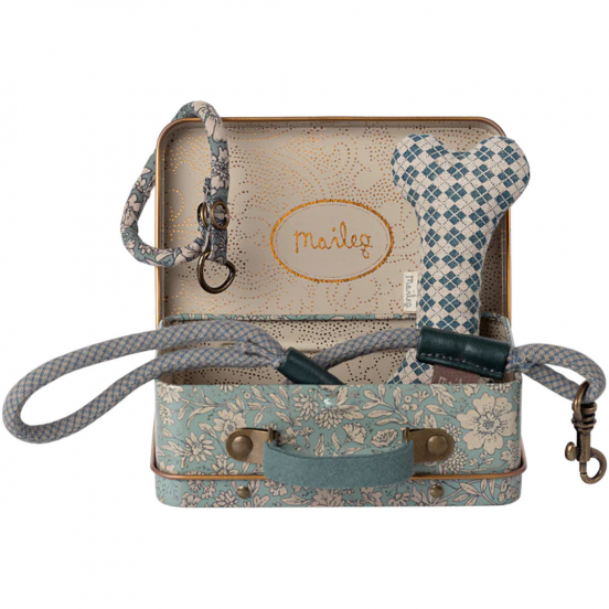 maileg knuffelhond accessoires met koffer blue