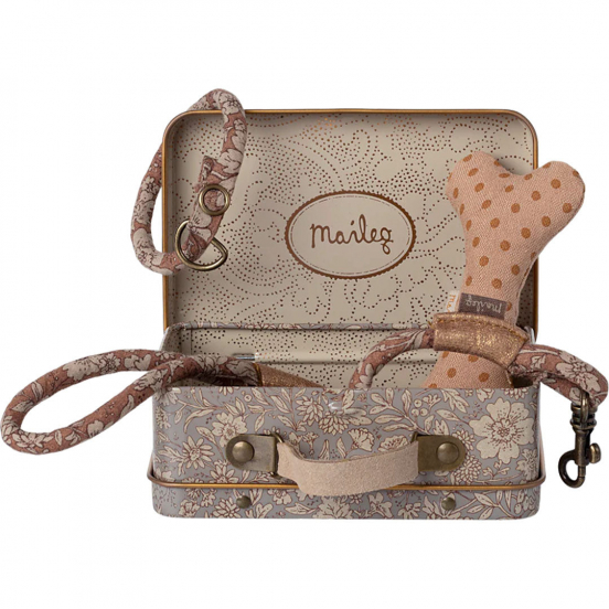 maileg knuffelhond accessoires met koffer rose