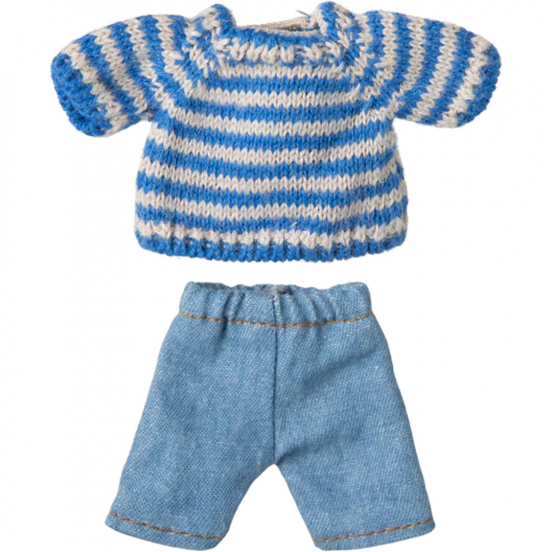 maileg poppenkleding grote broer - gebreide trui en broek - 13 cm