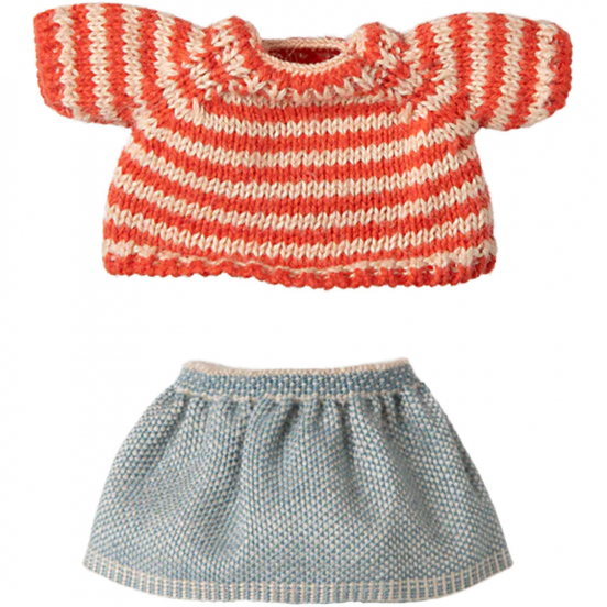 maileg poppenkleding grote zus - gebreide trui en rokje - 13 cm