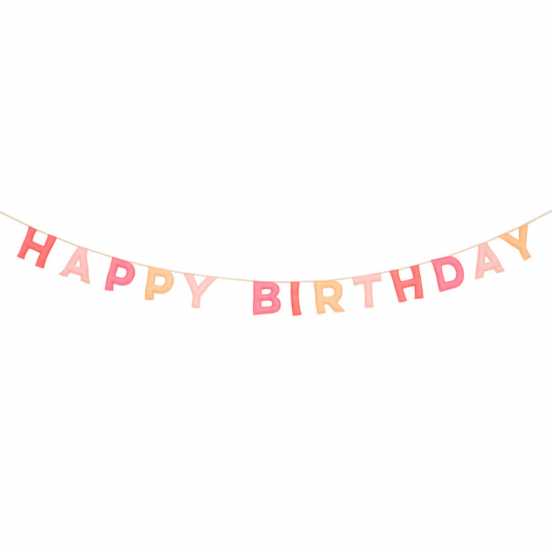 meri meri slinger happy birthday - roze vilt