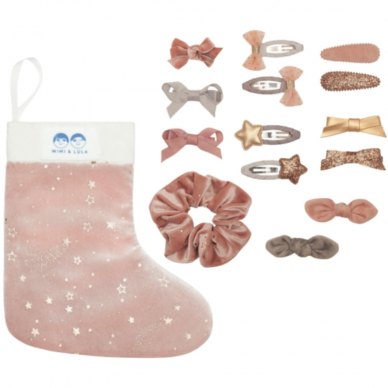 mimi & lula kerstsok haaraccessoires - pink - 14st