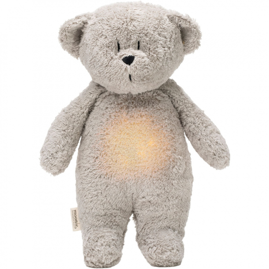 moonie 2.0 next gen knuffelbeer met nachtlamp en geluid - gray natur - 28 cm