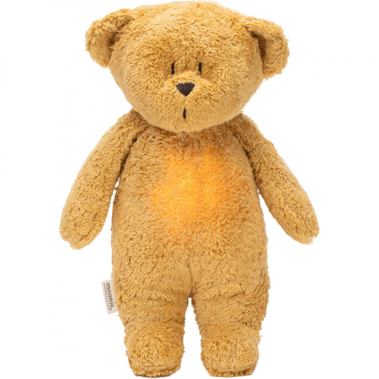 moonie 2.0 next gen knuffelbeer met nachtlamp en geluid - honey natur - 28 cm