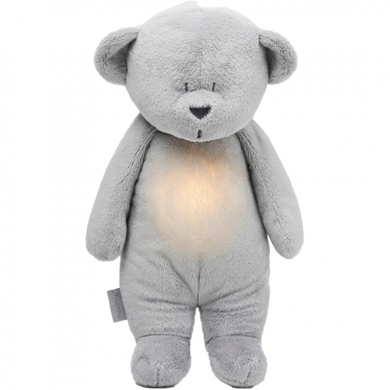 moonie 2.0 next gen knuffelbeer met nachtlamp en geluid - silver - 28 cm