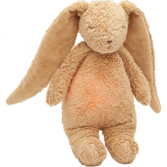 moonie 2.0 next gen knuffelkonijn met nachtlamp en geluid - cappuccino natur - 28 cm