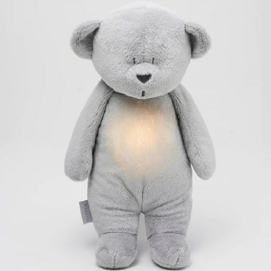 moonie knuffelbeer met nachtlamp en geluid - silver - 28 cm