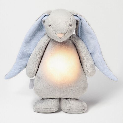 moonie knuffelkonijn met nachtlamp en geluid - sky - 28 cm