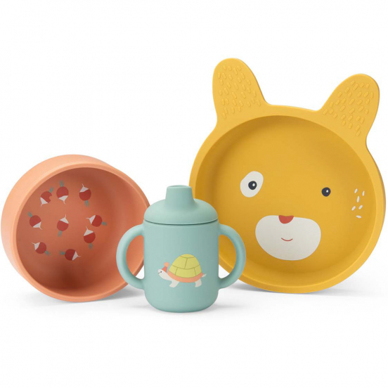 moulin roty siliconen serviesset trois petits lapins