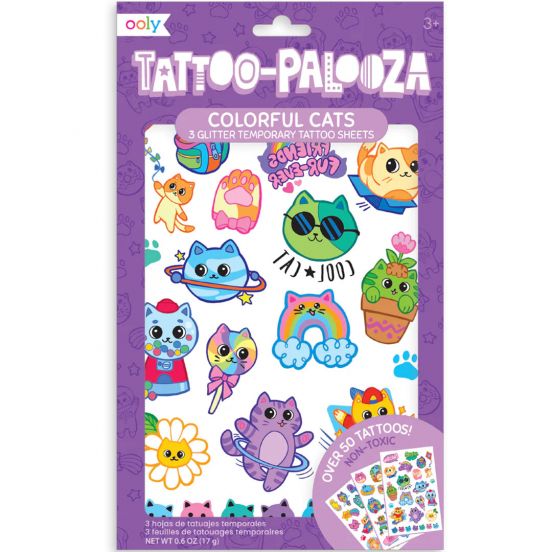 ooly kindertattoos colorful cats 