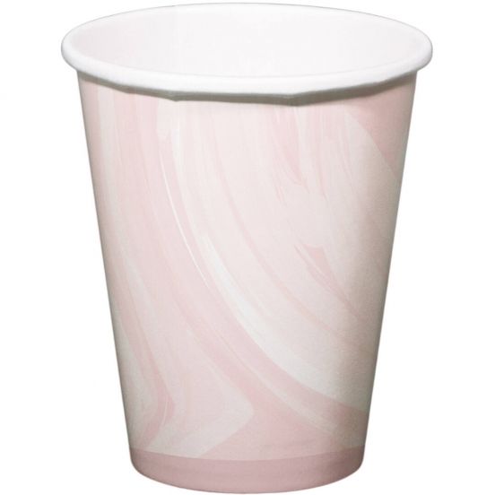 papieren bekers marmer roze - 6st